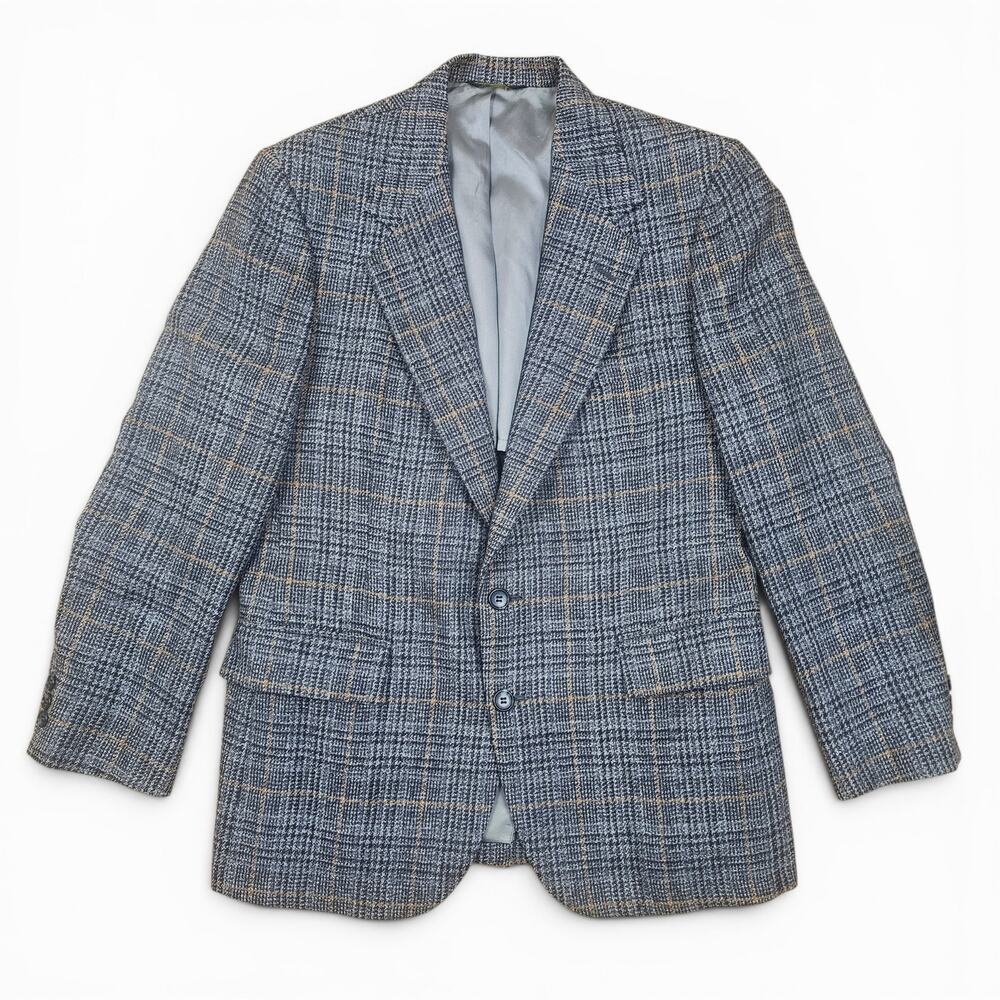 JOHNNY CARSON Wool Tweed Sport Coat Mens 42R VTG 80's USA Gray Windowpane Blazer